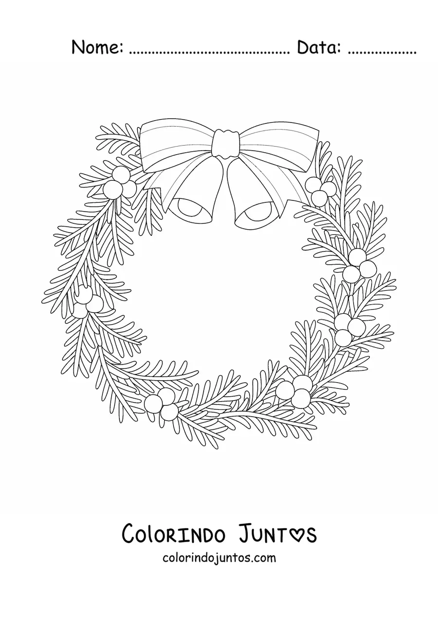 Desenho para colorir de guirlanda de Natal com sinos
