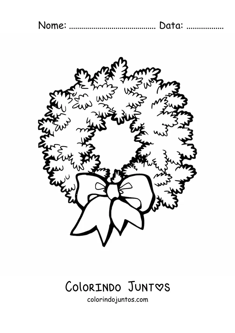 Desenho para colorir de guirlanda de Natal com laco
