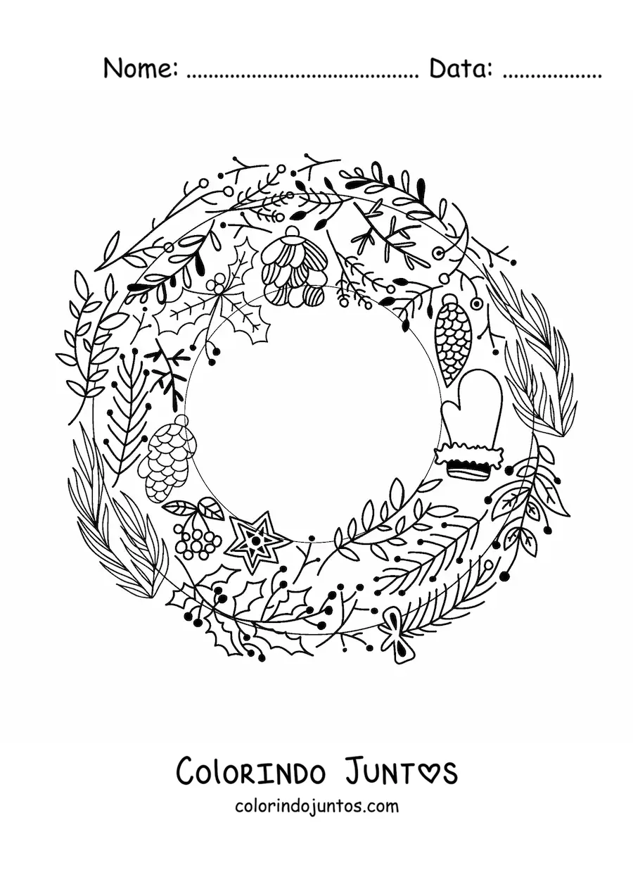 Desenho para colorir de guirlanda de Natal com enfeites