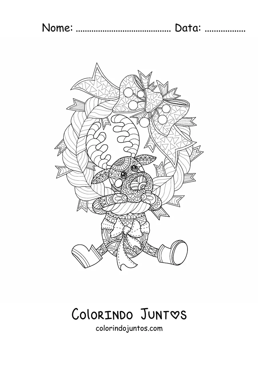 Desenho para colorir de guirlanda de Natal com mandala de rena