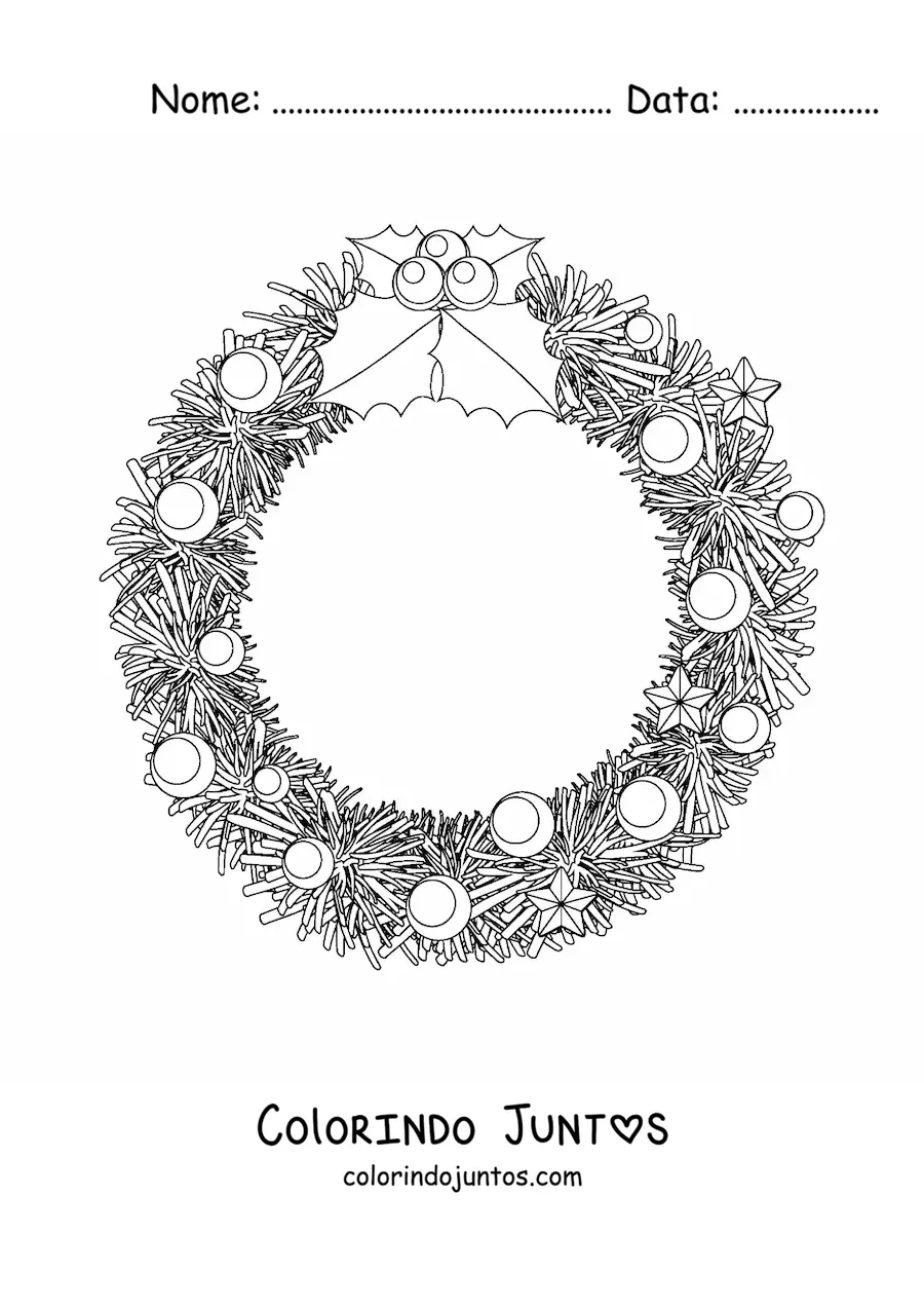 Desenho para colorir de guirlanda de Natal com decoracoes
