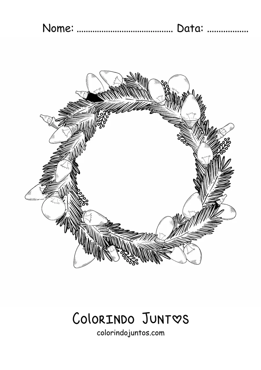Desenho para colorir de guirlanda de Natal com luzes