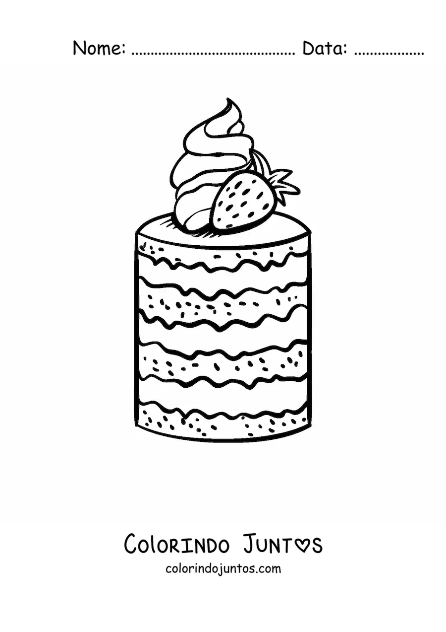 Desenho para colorir de um bolo de morango de várias camadas