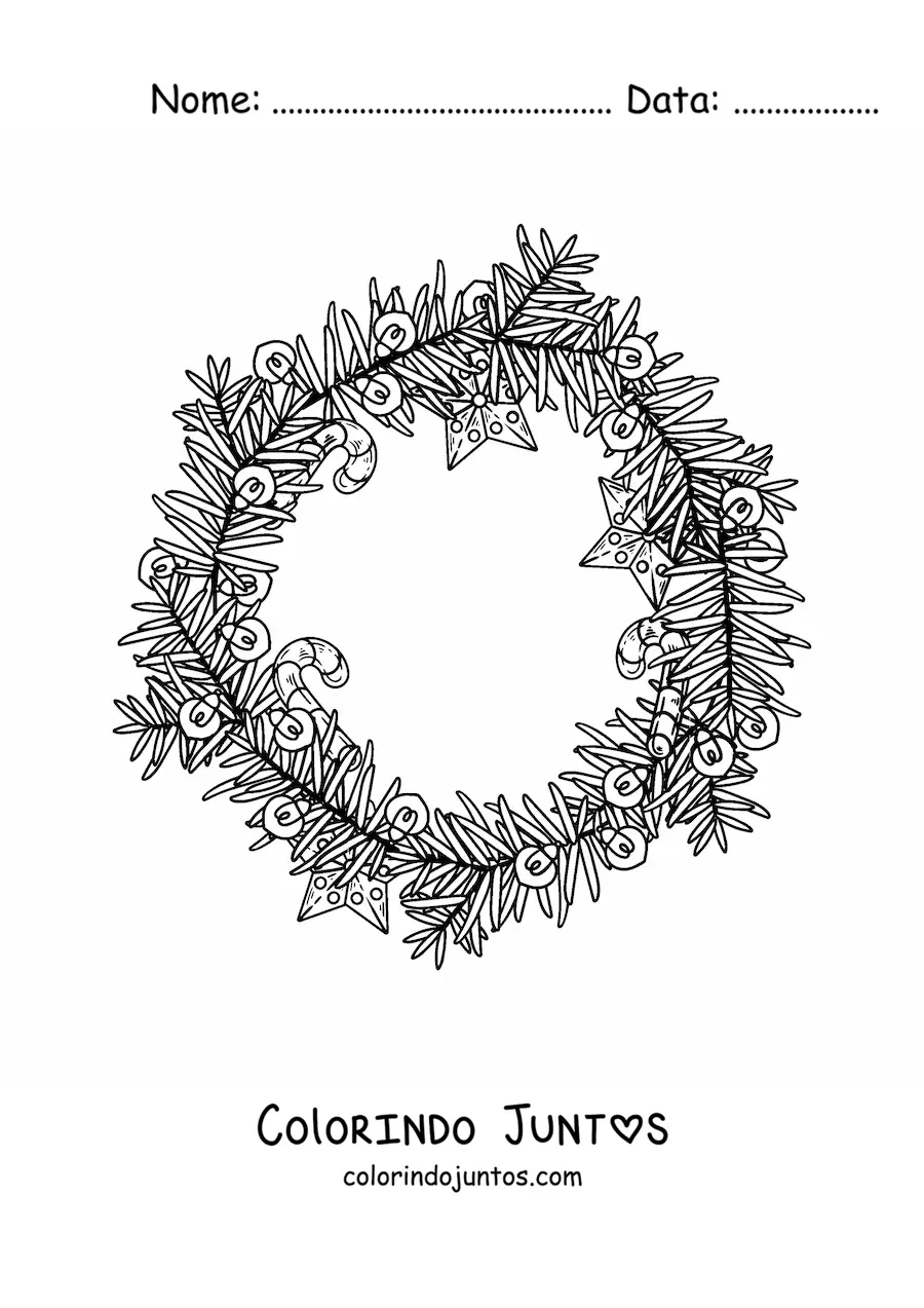 Desenho para colorir de guirlanda de Natal com bastao de doce