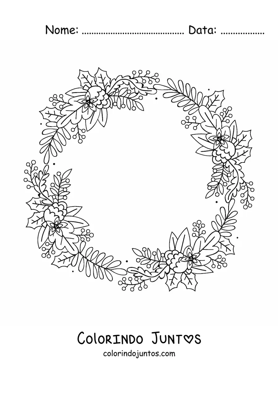 Desenho para colorir de guirlanda de Natal com folhas