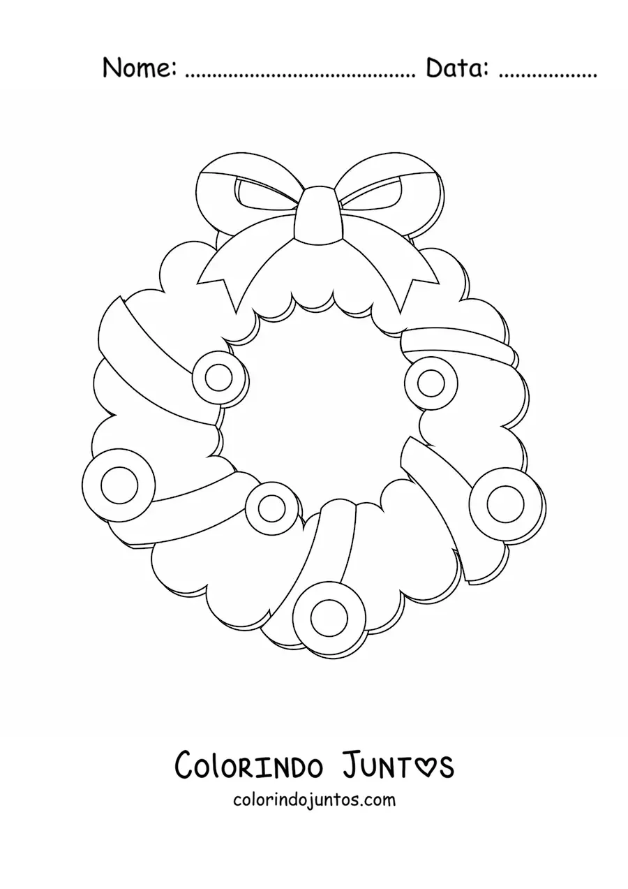 Desenho para colorir de guirlanda de Natal com laco e enfeites