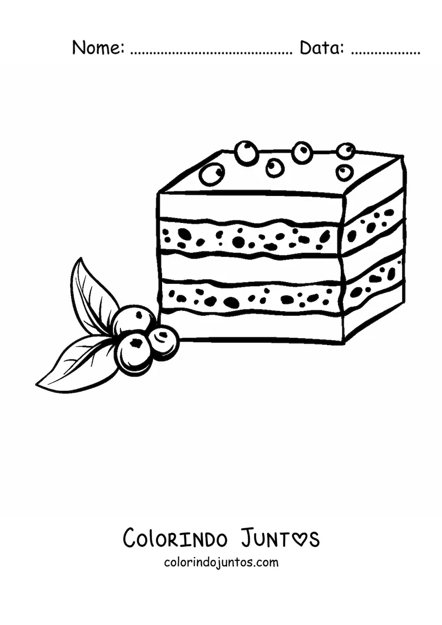 Desenho para colorir de um bolo decorado com mirtilos