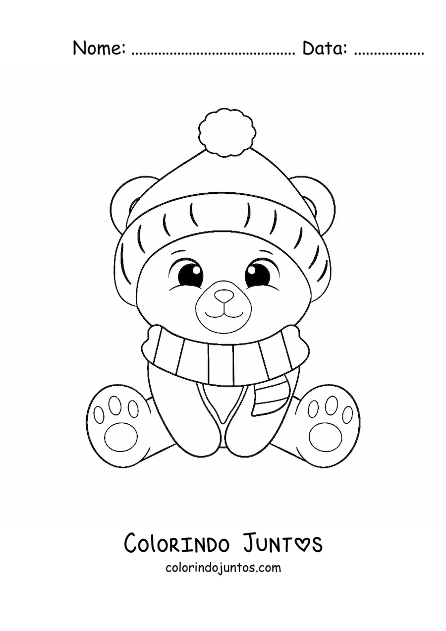 Desenho para colorir de urso de Natal kawaii