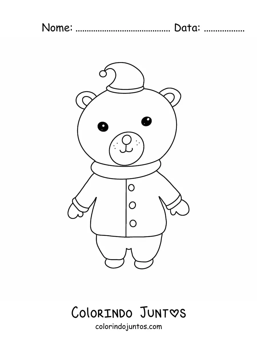 Desenho para colorir de urso natalino