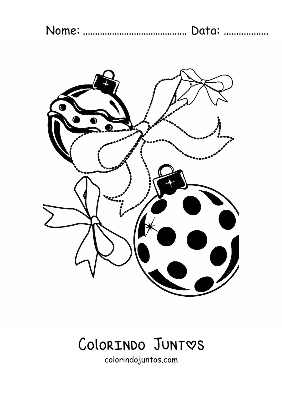Desenho para colorir de bolas de Natal com lacos