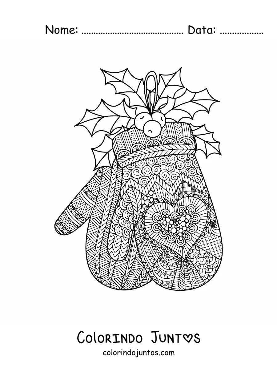 Desenho para colorir de luvas de Natal estilo zentangle