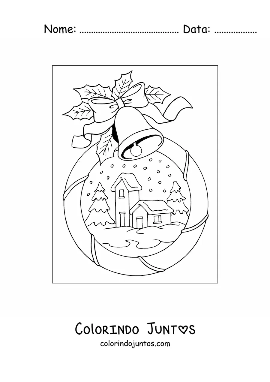 Desenho para colorir de globo de neve de Natal com paisagem