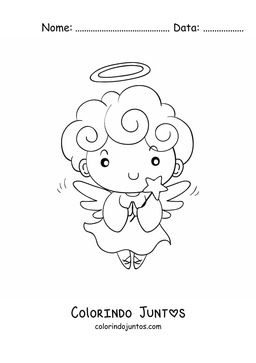 Desenho para colorir de anjinho de Natal com estrela