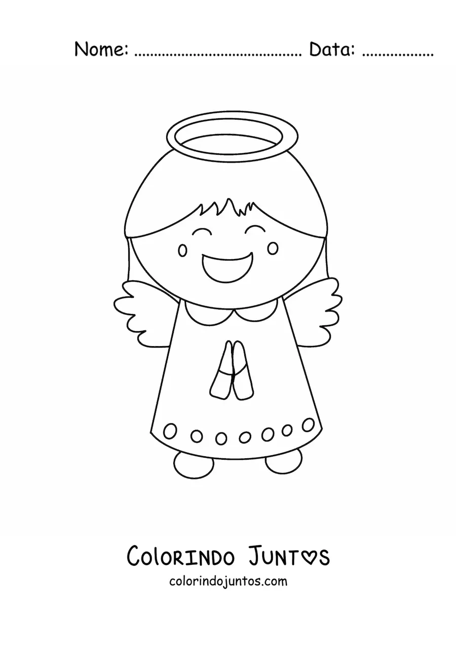 Desenho para colorir de anjinho de Natal rezando