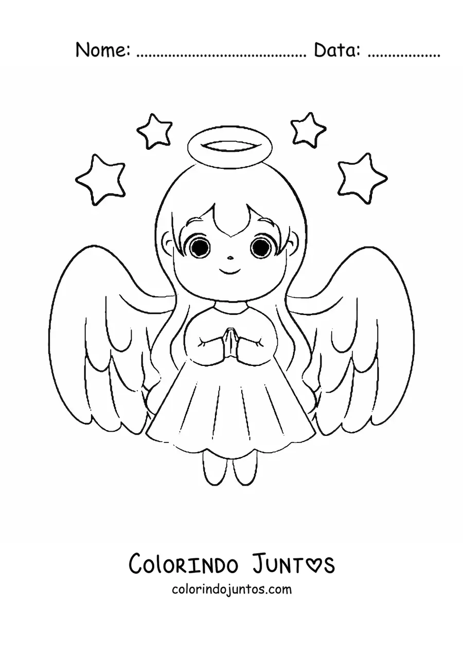 Desenho para colorir de anjo de Natal com estrelas