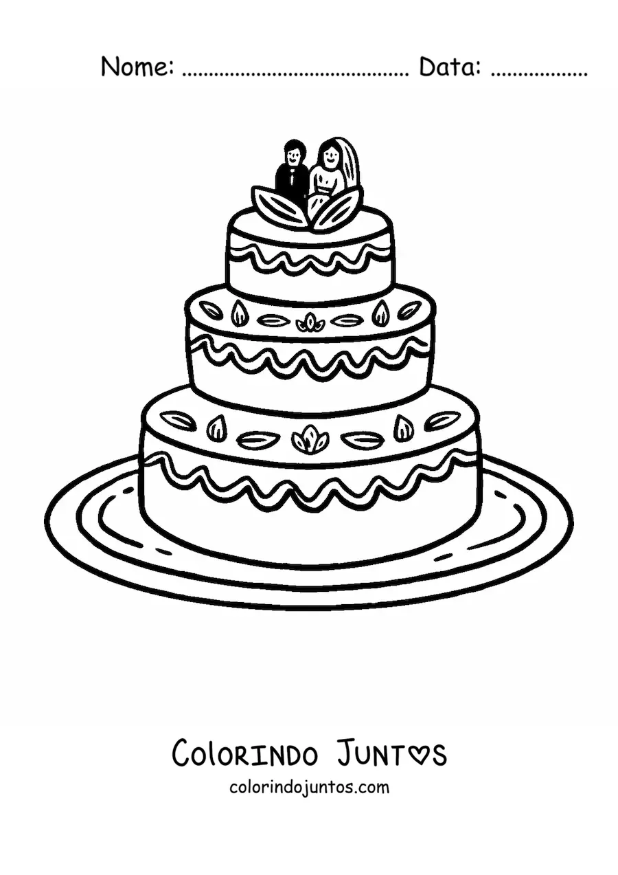 Desenho para colorir de um bolo de casamento