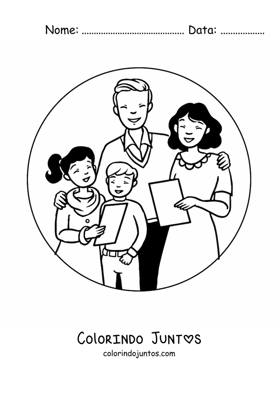 Desenho para colorir de familia unida cantando cancoes de Natal