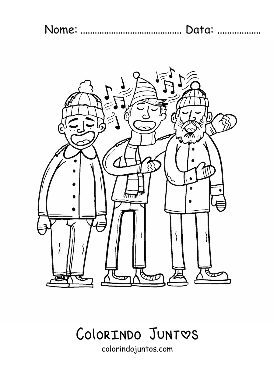 Desenho para colorir de homens cantando cancoes de Natal