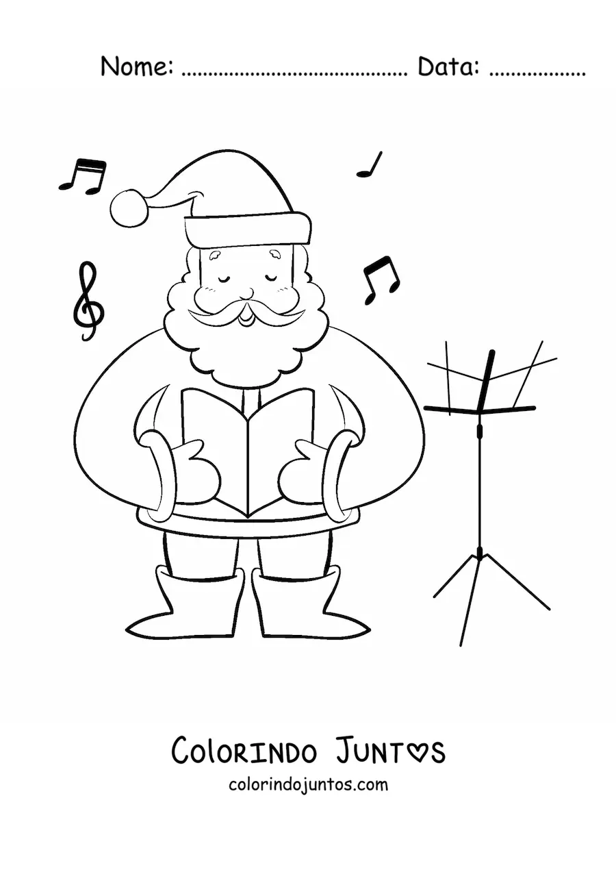 Desenho para colorir de Papai Noel cantando cancoes de Natal