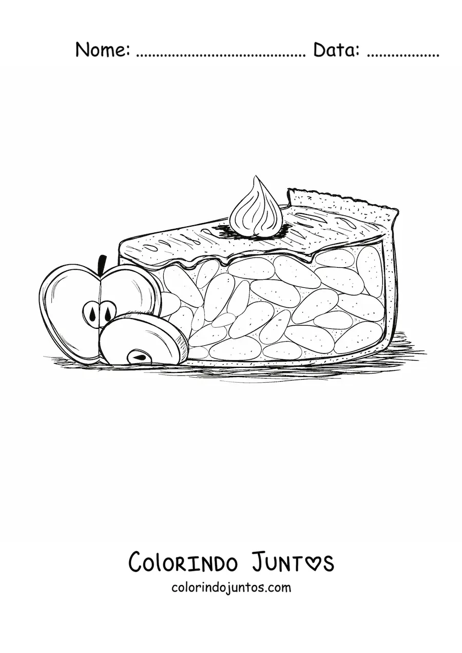 Desenho para colorir de uma fatia de torta de maçã