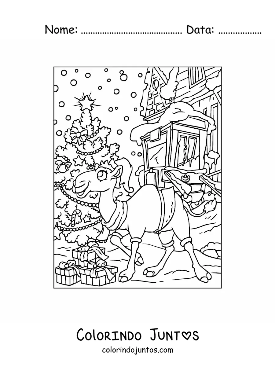 Desenho para colorir de camelo natalino animado
