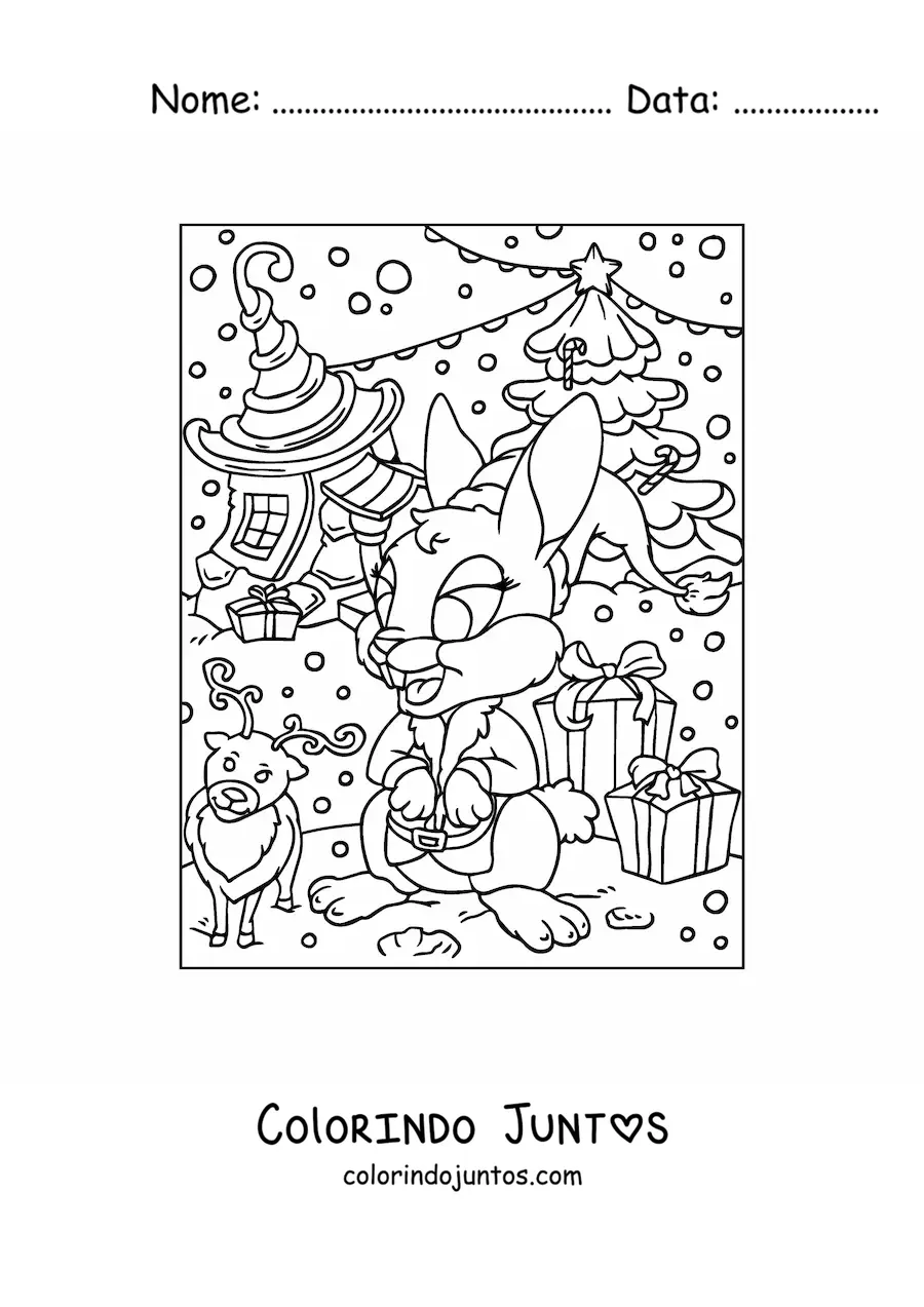 Desenho para colorir de coelho natalino animado