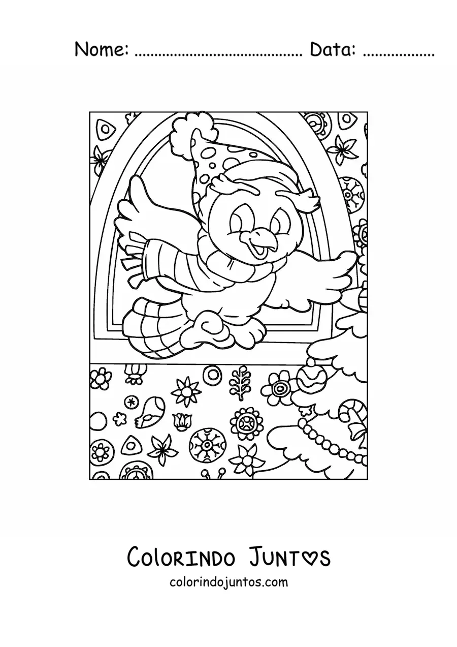 Desenho para colorir de aves natalinas animadas