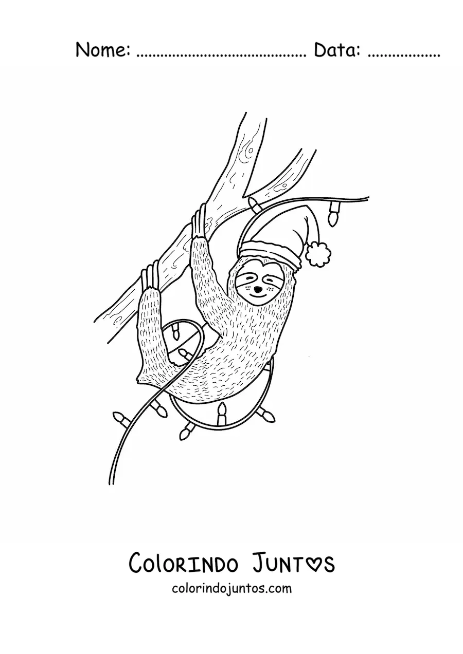Desenho para colorir de preguica natalina animada
