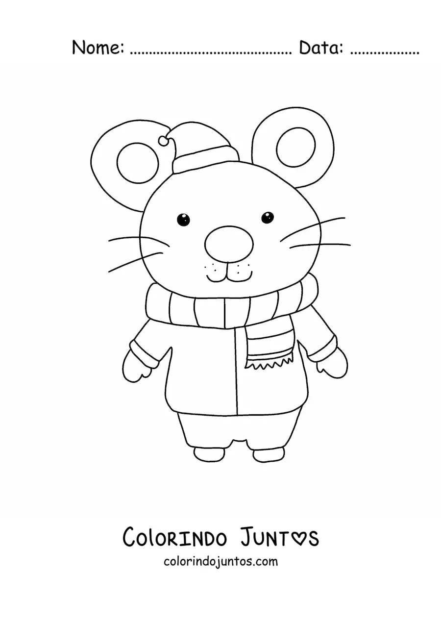 Desenho para colorir de rato natalino animado