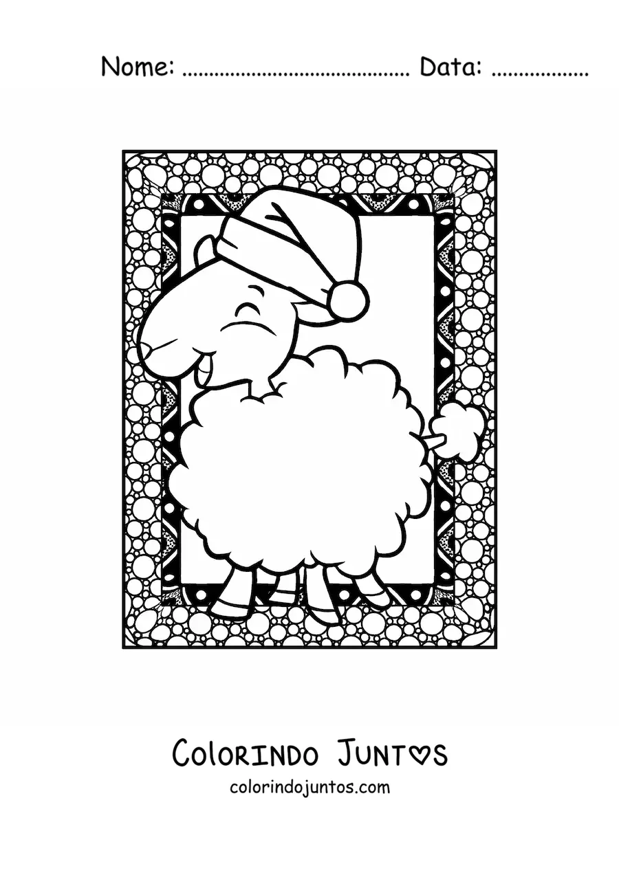 Desenho para colorir de ovelha natalina kawaii