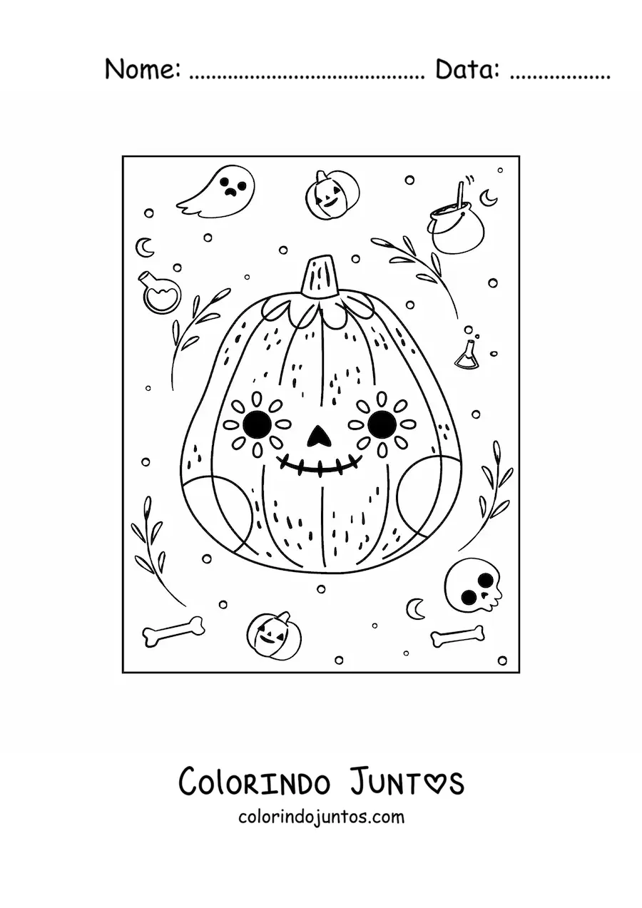 Desenho para colorir de abobora de Halloween mexicana