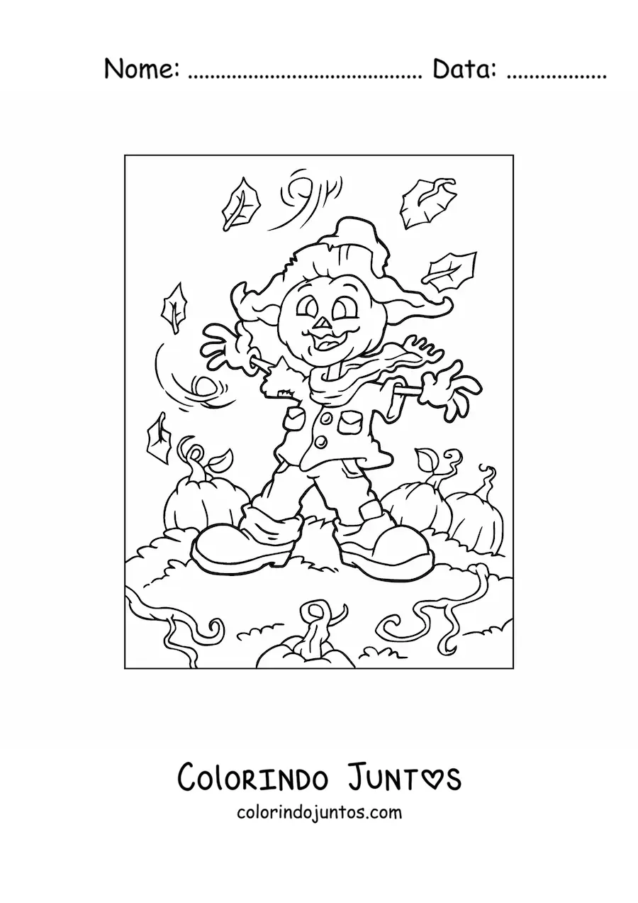 Desenho para colorir de espantalho com rosto de abóbora de Halloween