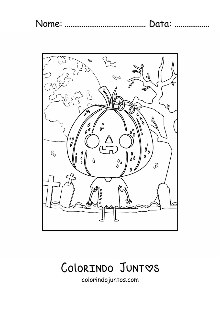 Desenho para colorir de personagem de desenho com máscara de abóbora de Halloween
