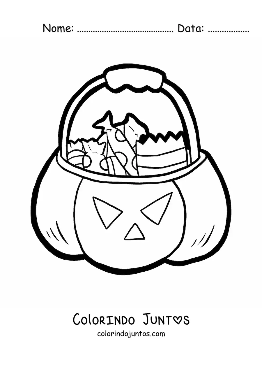Desenho para colorir de abóbora de Halloween grande com doces