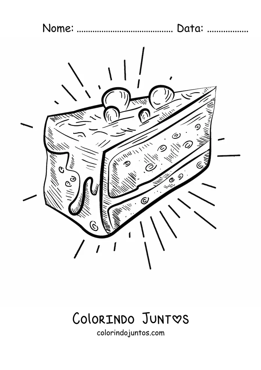 Desenho para colorir de uma fatia de bolo com cobertura