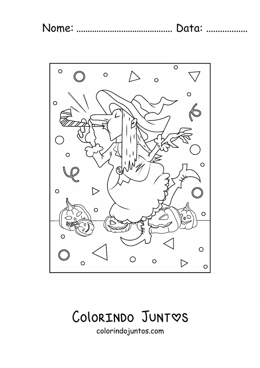 Desenho para colorir de bruxa divertida na festa de Halloween
