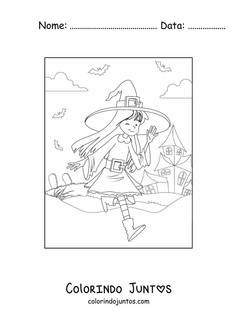 Desenho para colorir de bruxa fofa