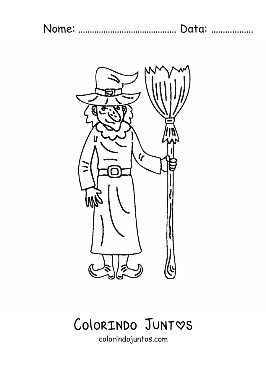 Desenho para colorir de bruxa malvada com vassoura