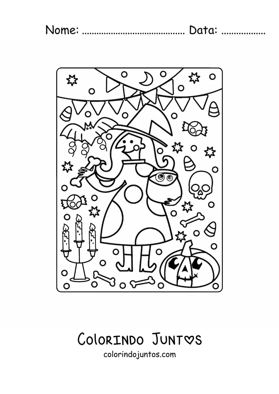 Desenho para colorir de bruxa de desenho na festa de Halloween