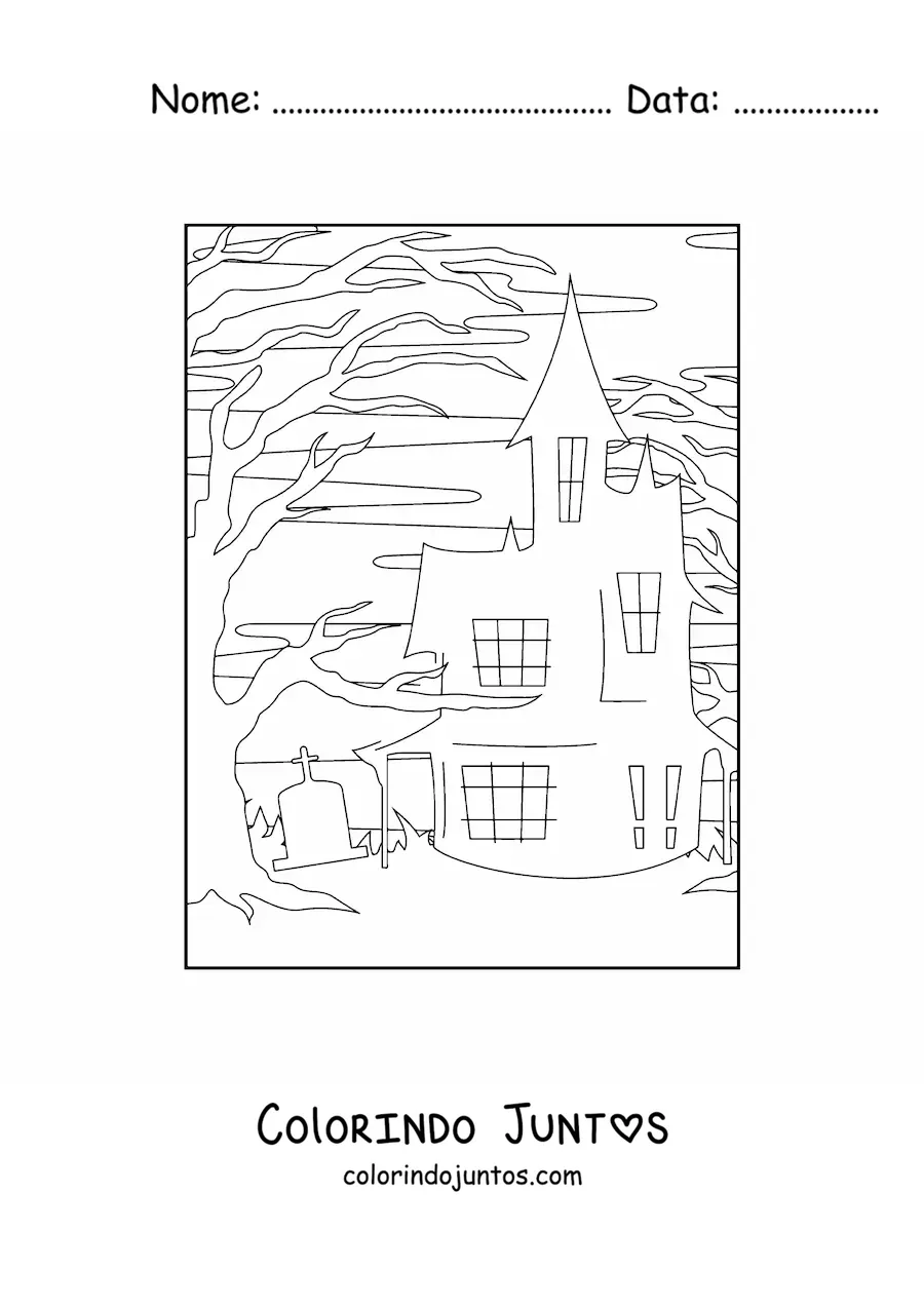 Desenho para colorir de casa assombrada simples de Halloween