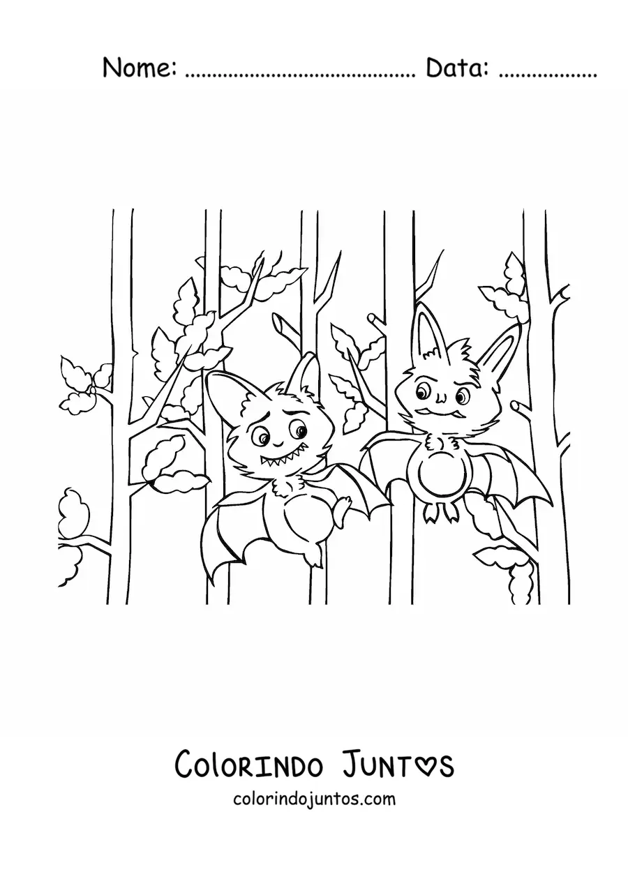 Desenho para colorir de vampiros transformados em morcegos animados
