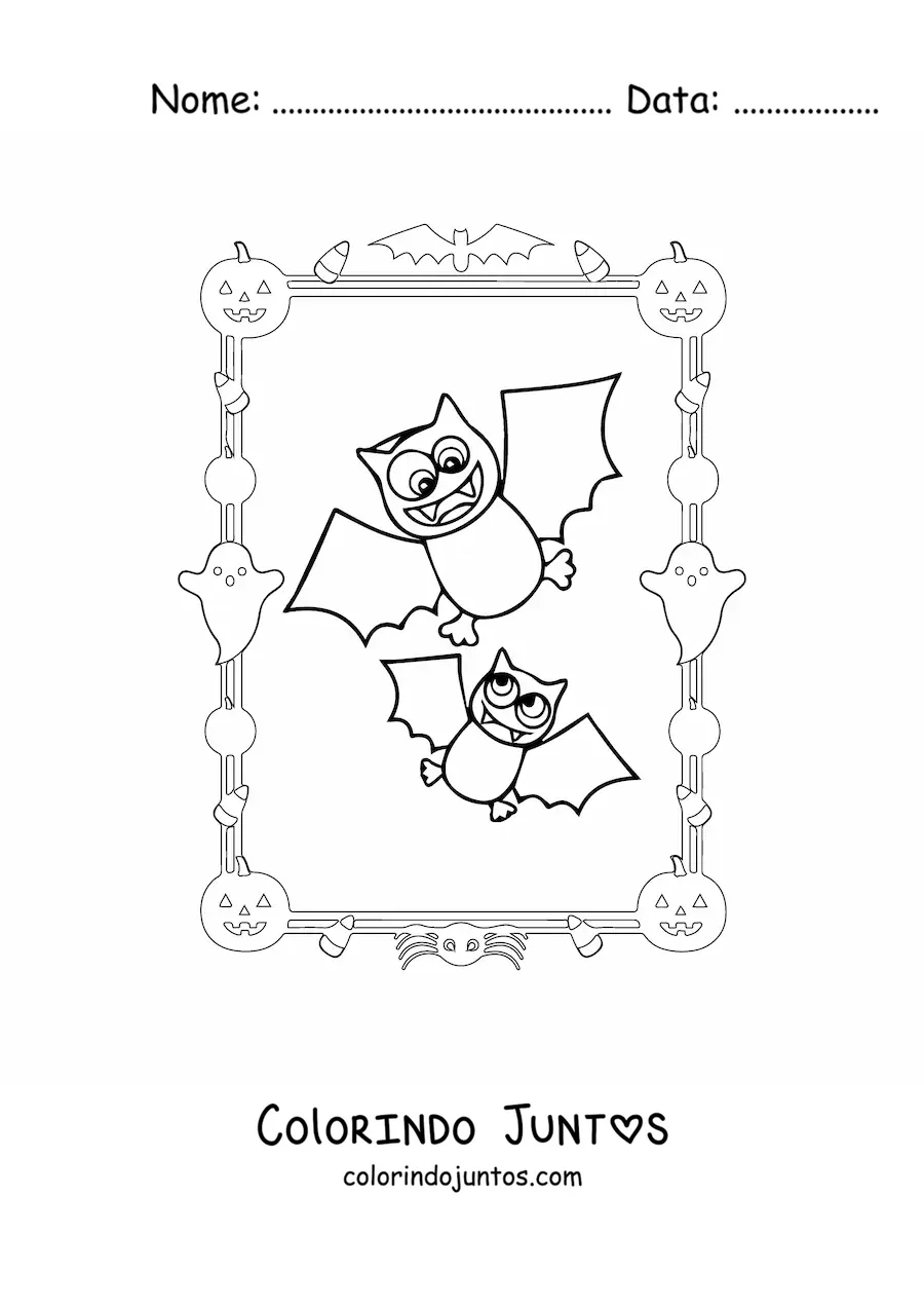 Desenho para colorir de morcegos de Halloween em desenho