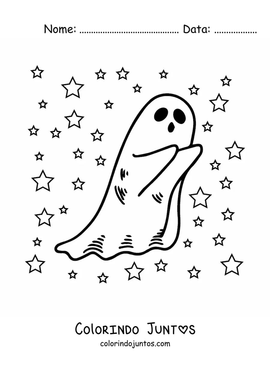 Desenho para colorir de fantasma kawaii assustando