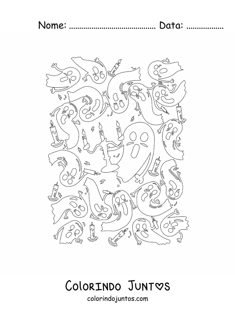 Desenho para colorir de fantasmas assustadores com candelabros
