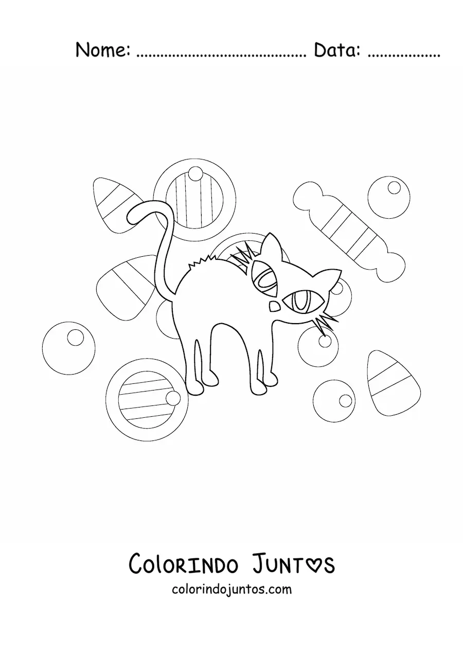 Desenho para colorir de gato de Halloween simples