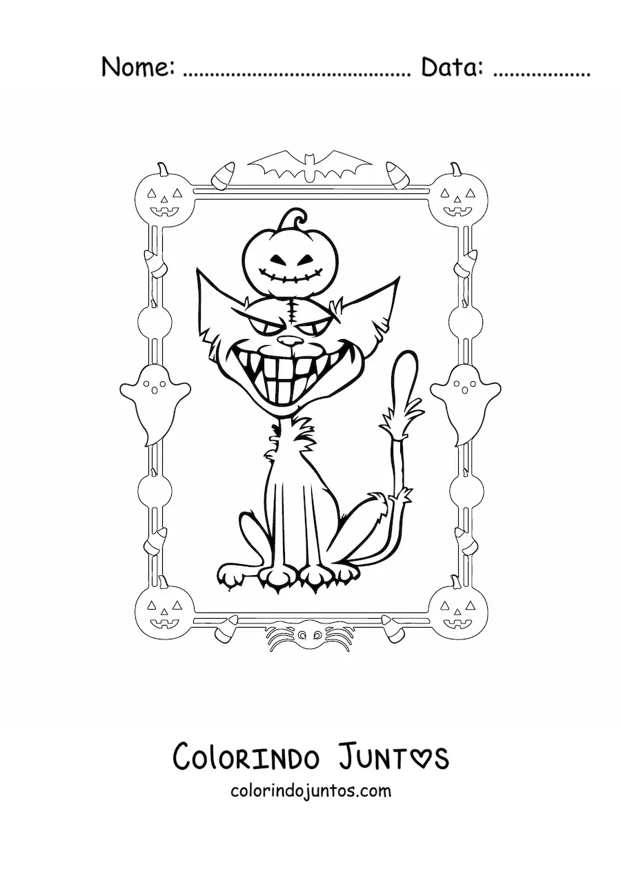 Desenho para colorir de desenho de gato assombrado de Halloween