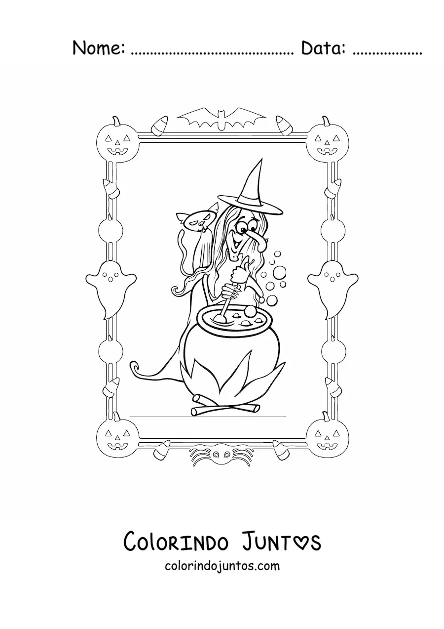 Desenho para colorir de fantasia de bruxa feia