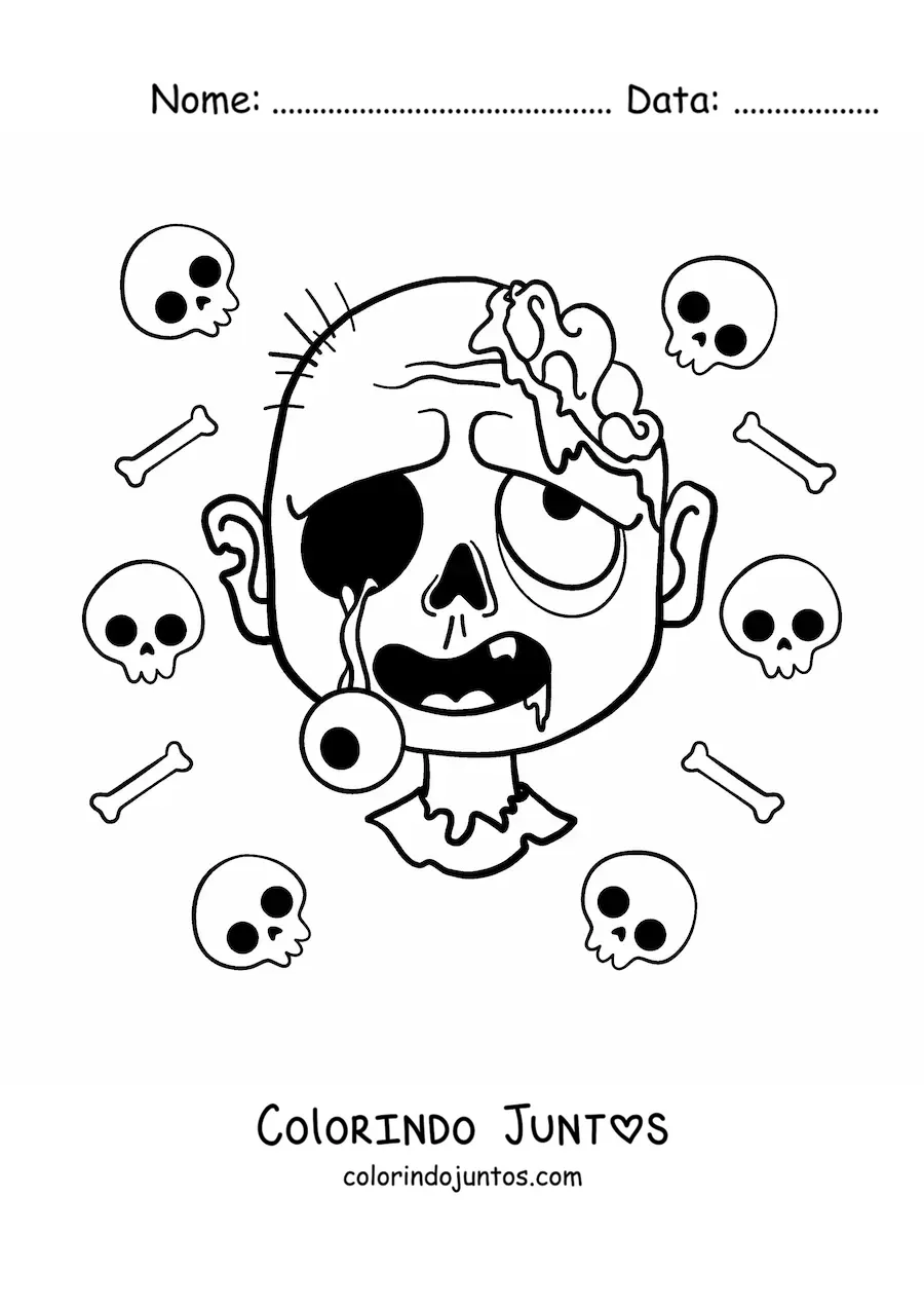 Desenho para colorir de rosto de zumbi de Halloween