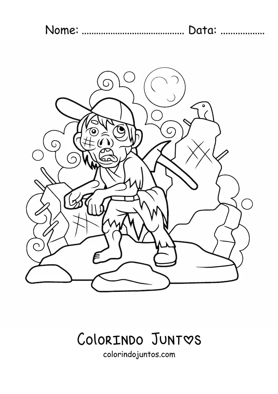 Desenho para colorir de zumbi caminhando