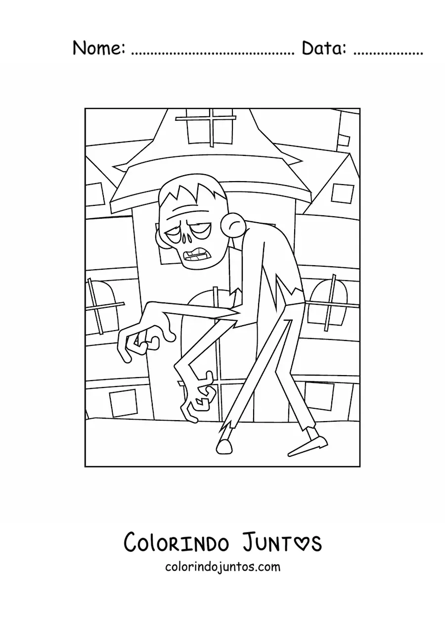 Desenho para colorir de zumbi caminhando no Halloween
